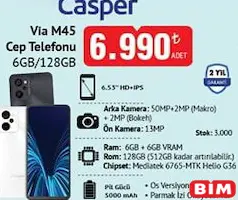 CASPER VİA M45 CEP TELEFONU 6 GB/128 GB fiyat ve kampanya bilgisi
